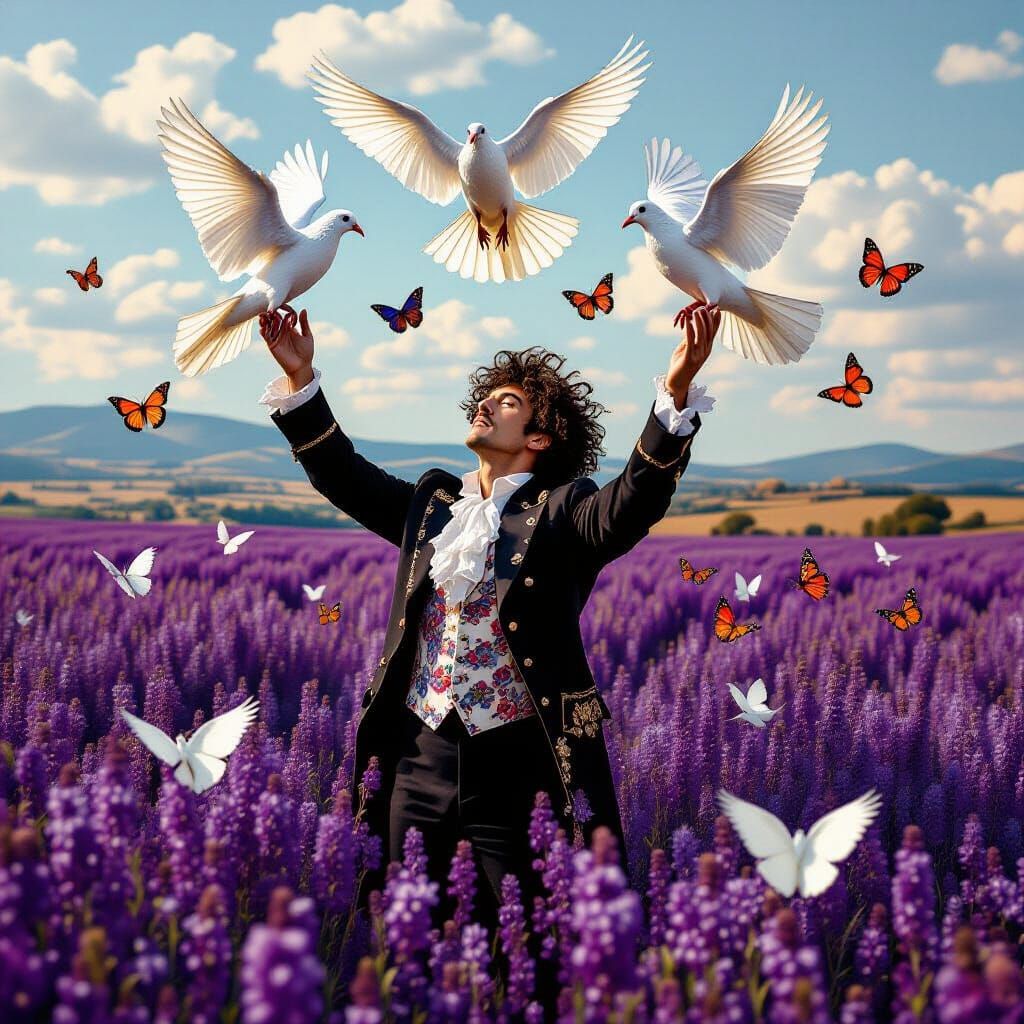 Surreal Quilted Art: Prince Juggling Crying Doves