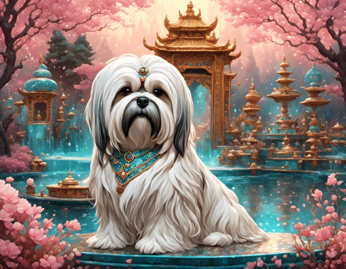 Lhasa Apso in Tibetan Palace Garden