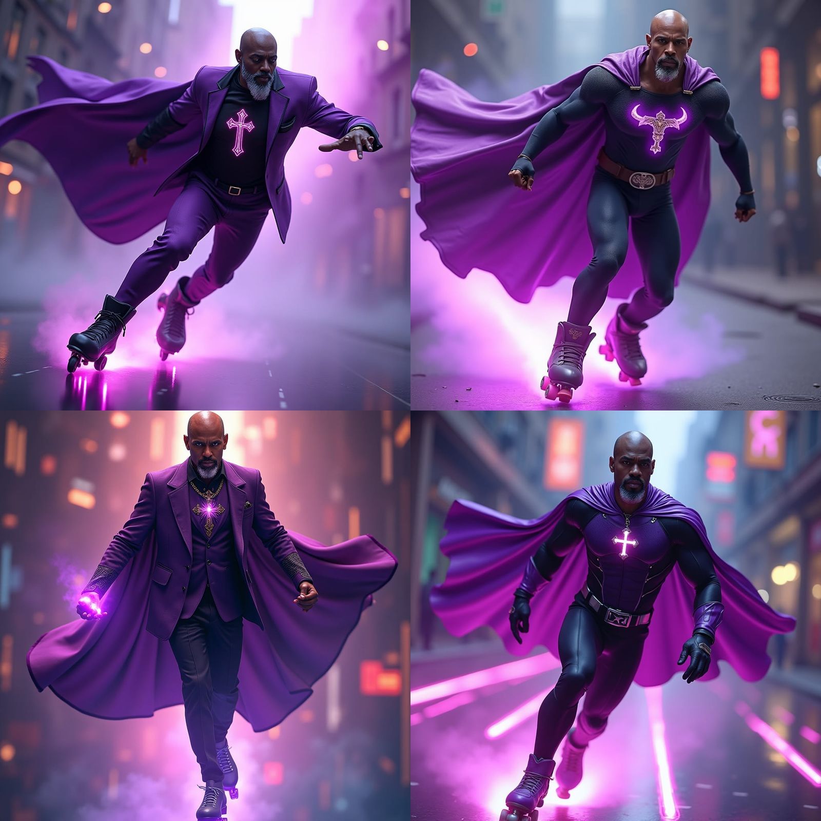 Bald Superhero on Magical Roller Skates