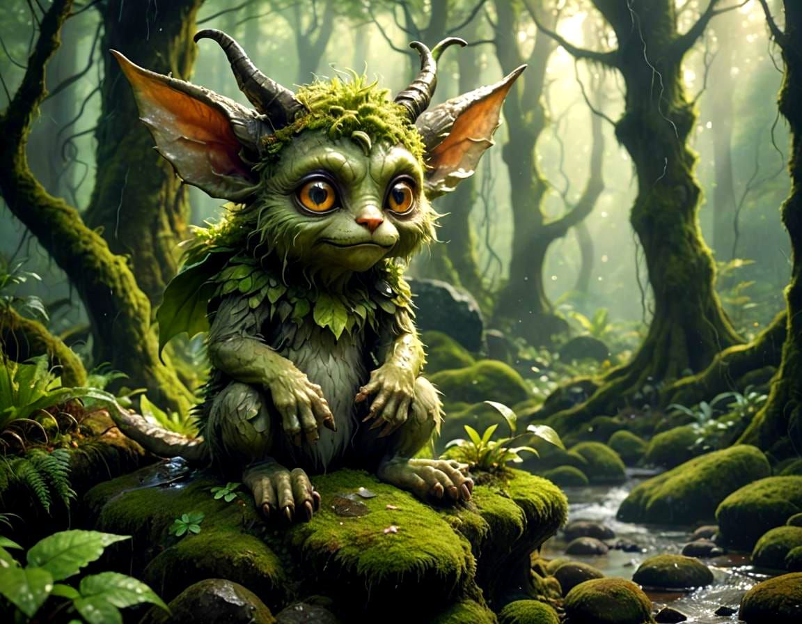 Mystical Forest Scene with Demon Creature