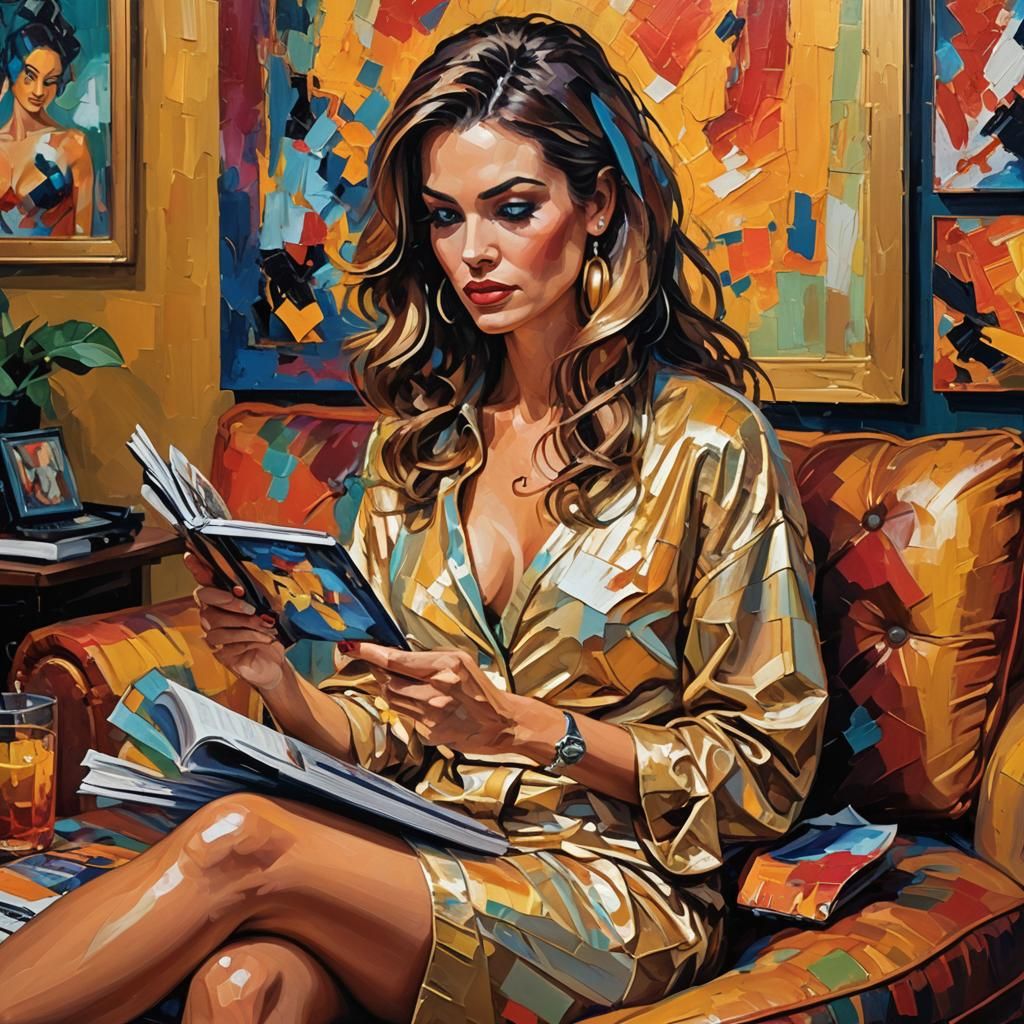 Expressionist Oil Painting of Model with Computer