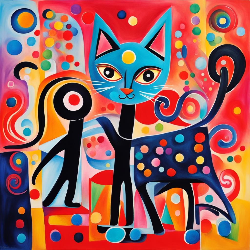 Cubist Cat in Watercolor Candyland, Picasso Style