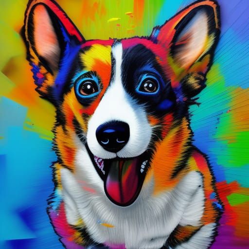 Colorful Corgi in Graffiti Splash Art Style