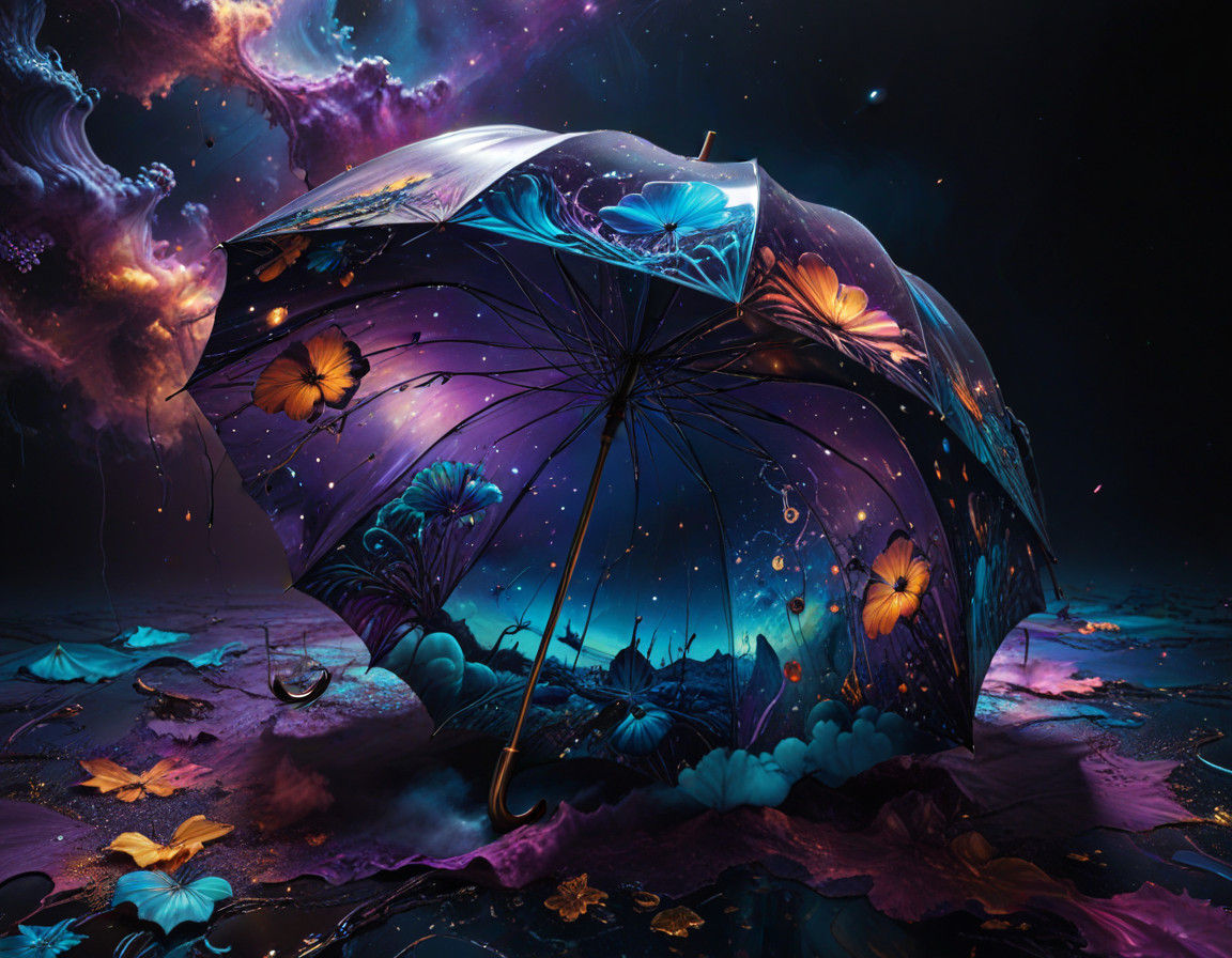 Cosmic Umbrella in Vibrant Dreamlike Void