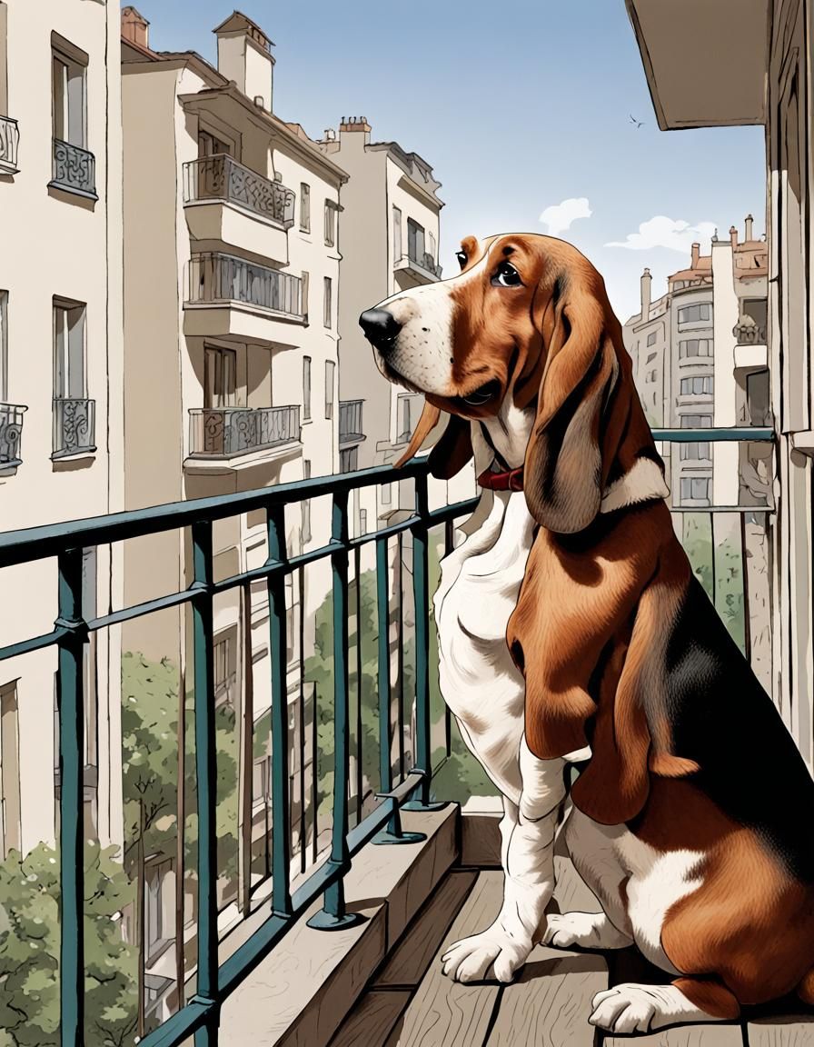 Cartoon Basset Hound Barking From Balcony