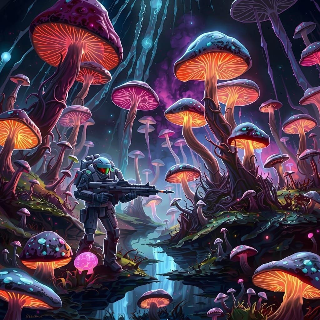 Ethereal Bioluminescent Mushrooms Devour Space Marines in a ...