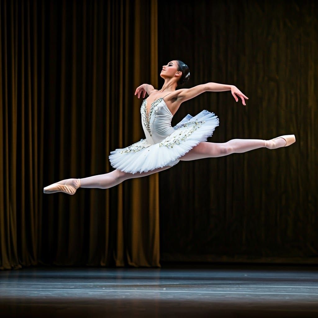 Elegant Ballerina in Mid-Leap, Soft Golden Lighting
