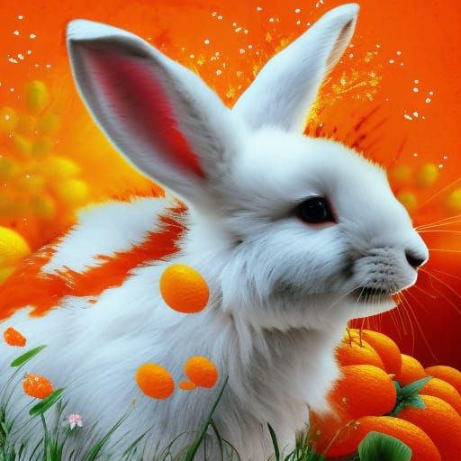 Angelic Rabbit and Orange Fox in Flowery Field