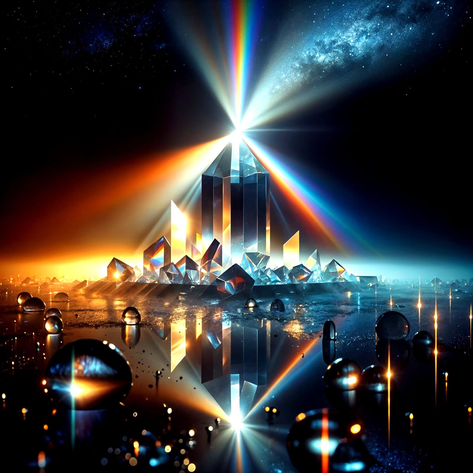 Prismatic Night: Light Refraction in a Foggy Landscape