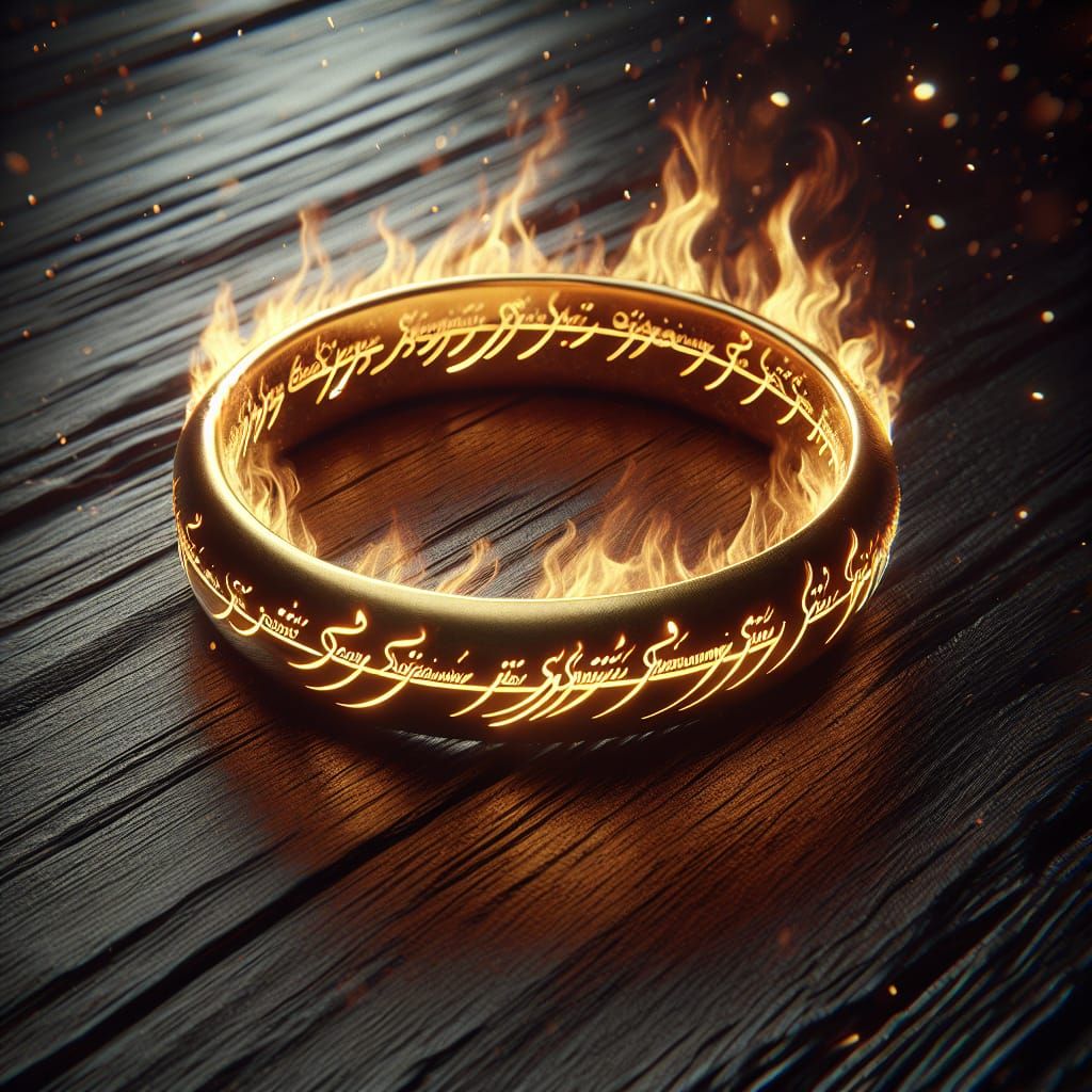 Fiery Golden Ring Engraved with Flowing Script