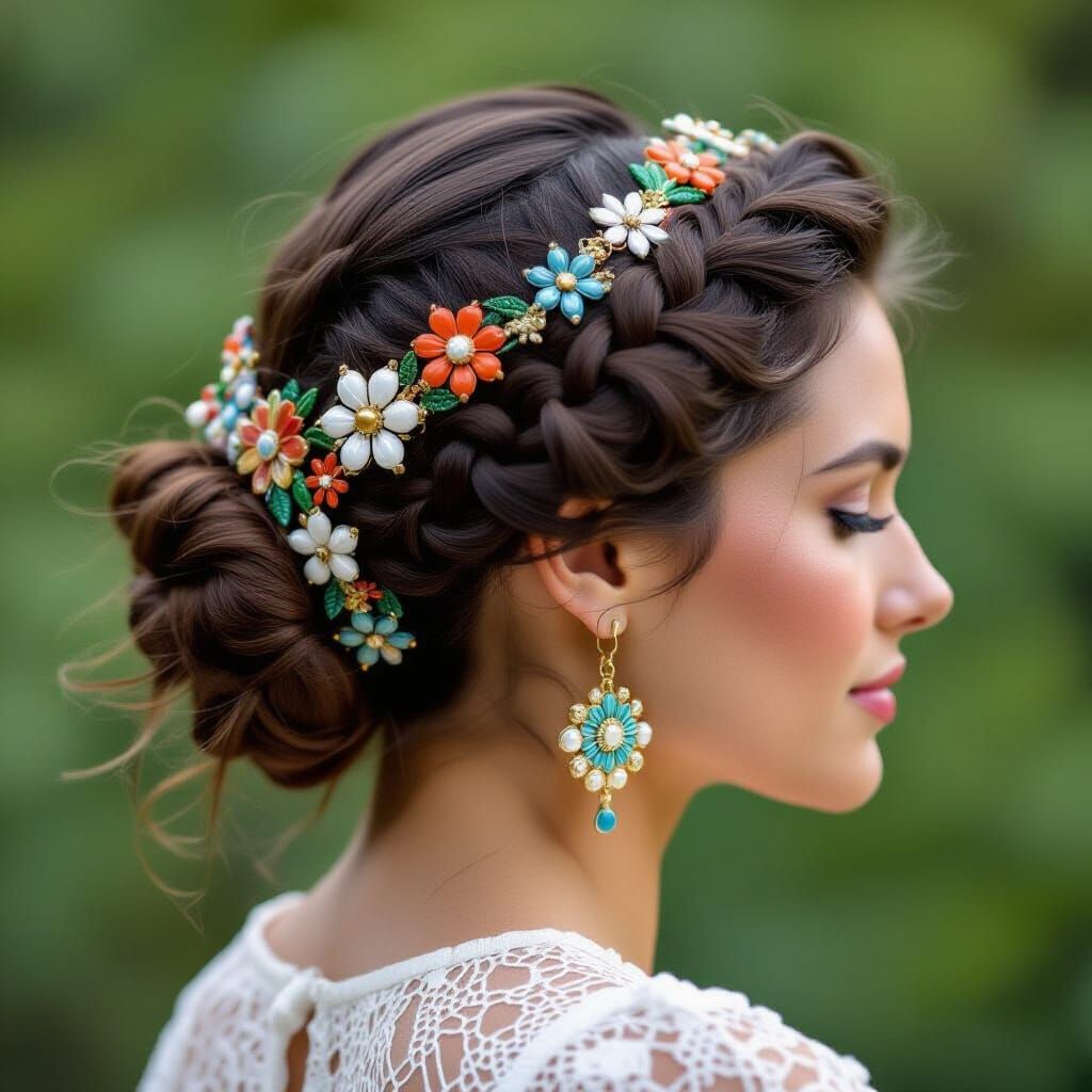 Woman's Beaded Hairstyle with Colorful Craft Beads