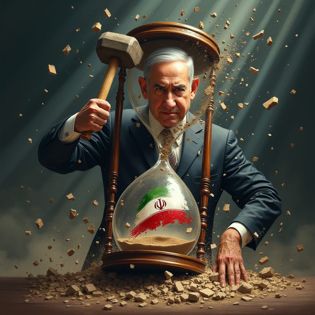 Netanyahu Shatters Iranian Flag Hourglass: Dramatic Image