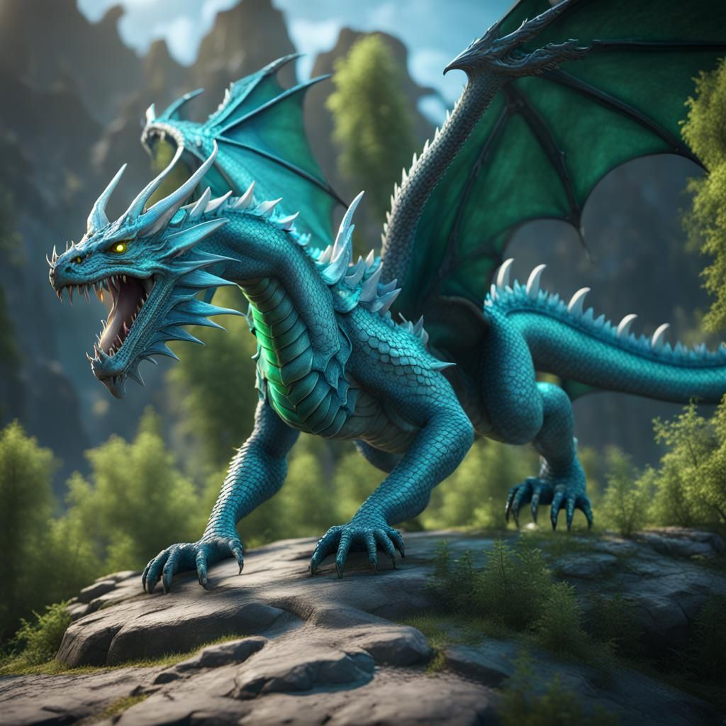 Emerald Dragon in 3D Game Cinematic Style