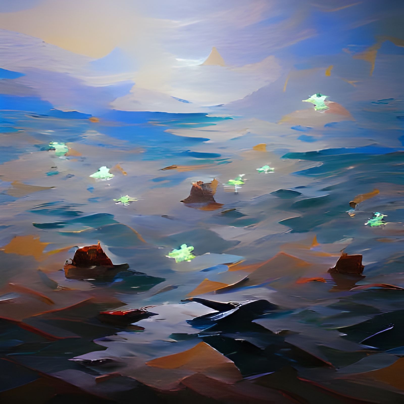 Stars Reflect in Ocean: Minimalist Oil Painting