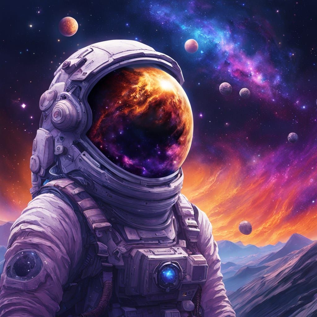 Astronaut Gazing at Nebula in Vibrant Oil Painting