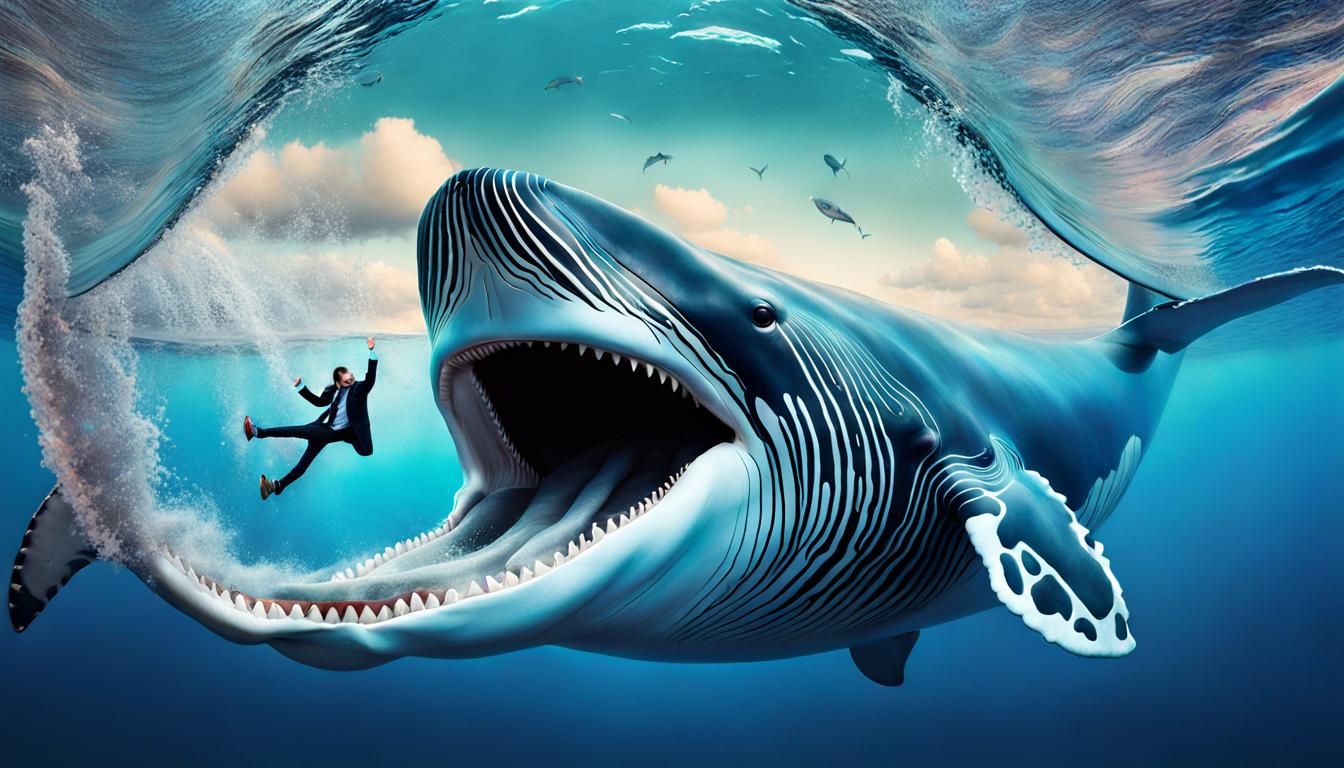 Person Inside Whale's Mouth: Hyperrealistic Pastel Art