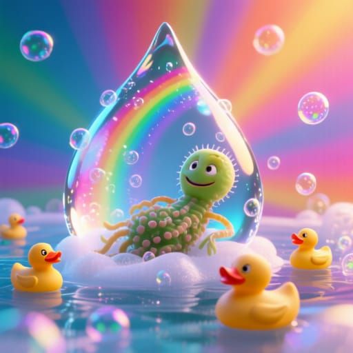 Germ Enjoys Bubble Bath in Water Drop