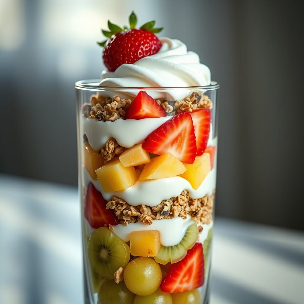 Succulent Fruit Parfait in Crystal Glass, Hyperrealistic Foo...
