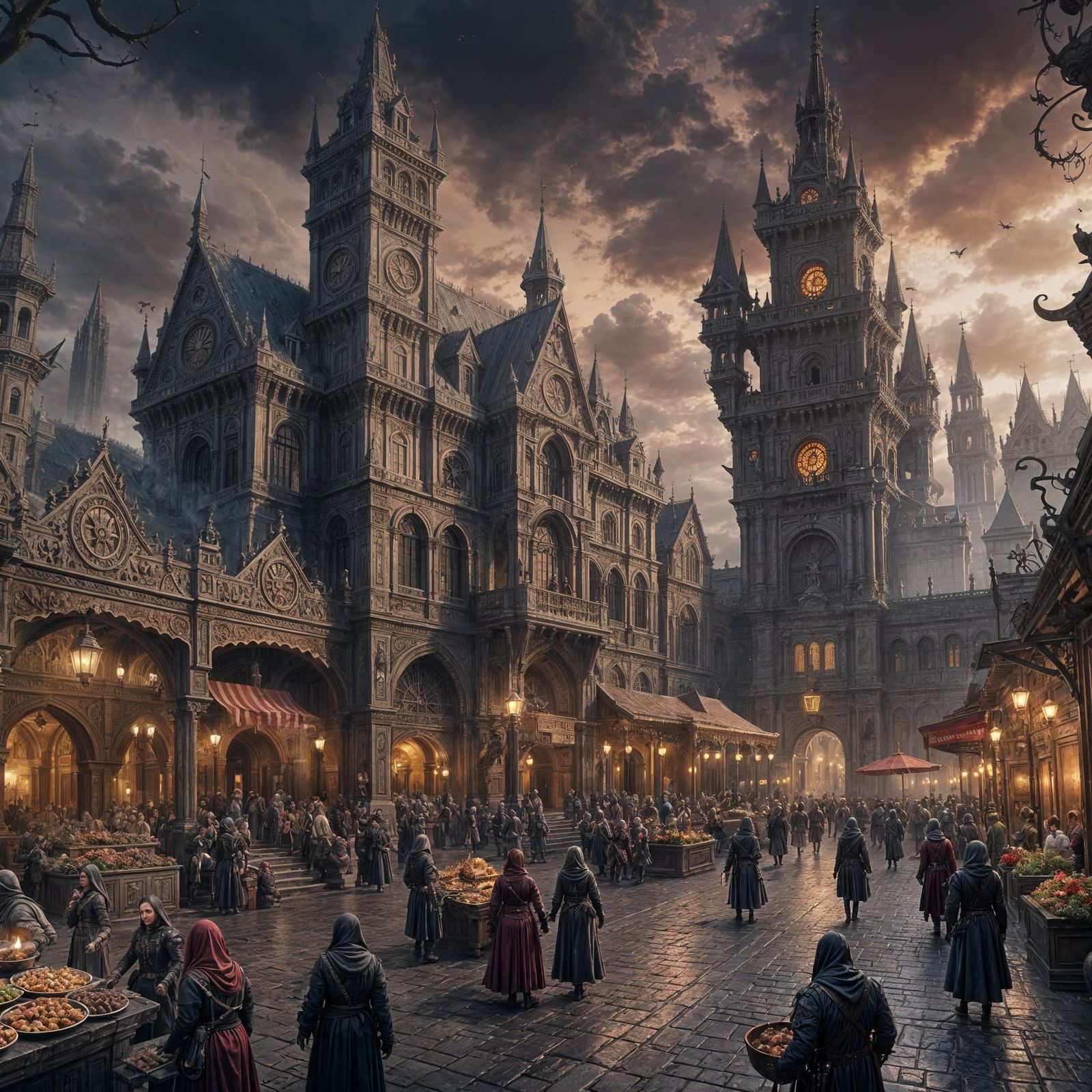 Fantastical Piazza in Hell: Detailed Matte Painting