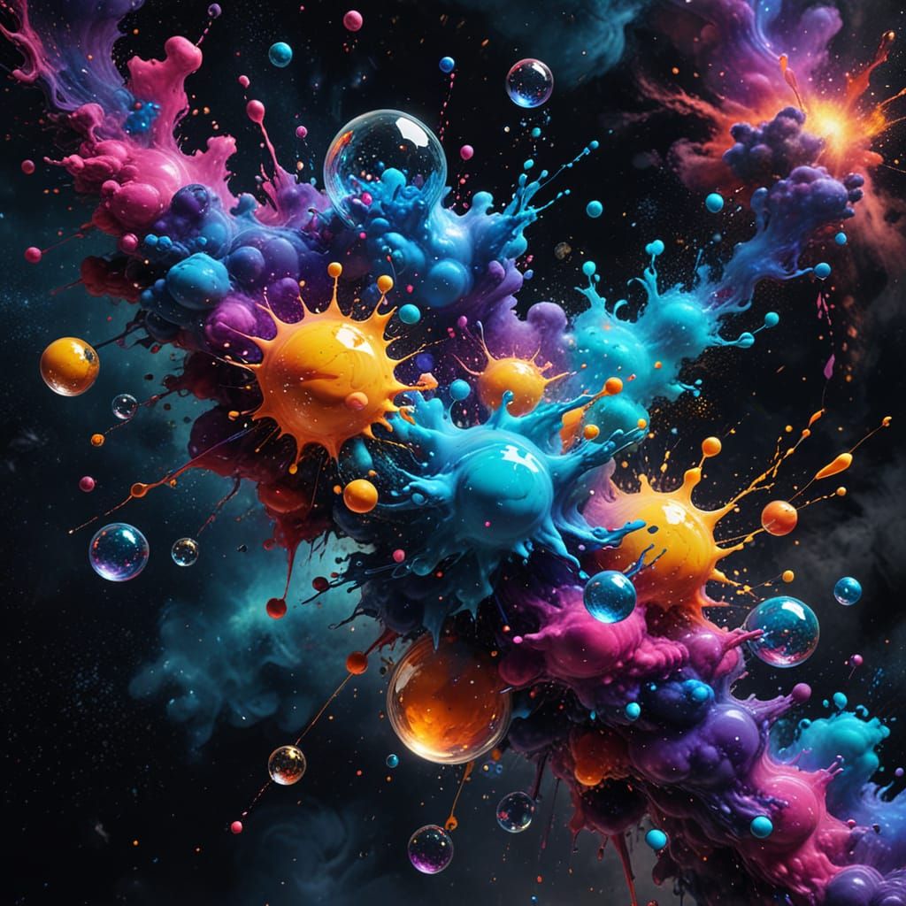 Hyperrealistic Splash Art with Bubbles and Nebula