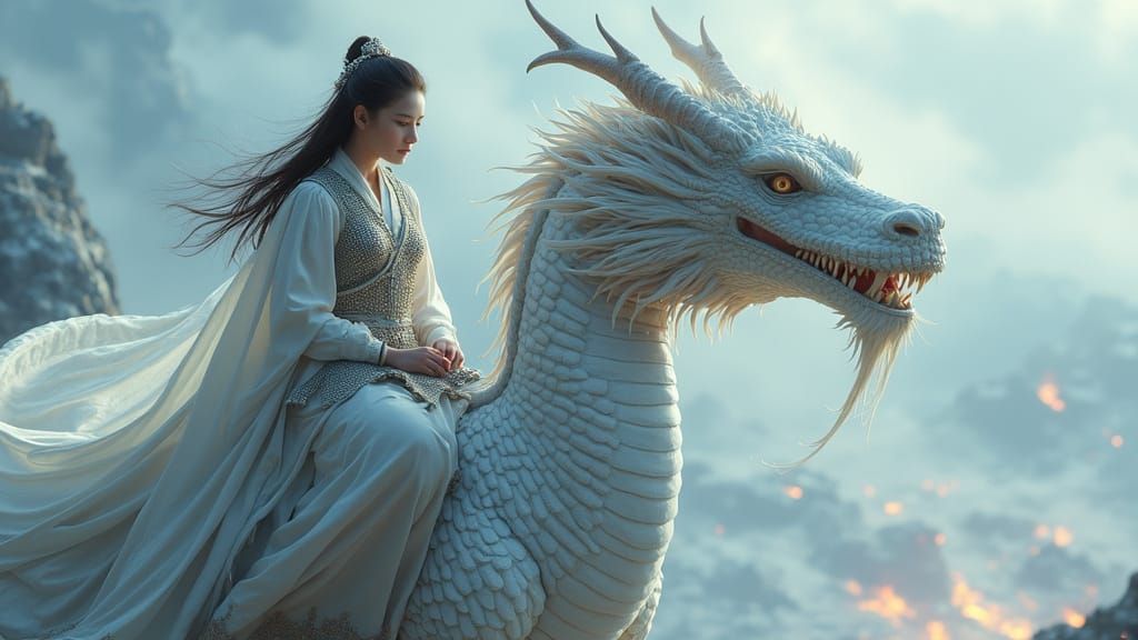 A white dragon summoned by a magical princess