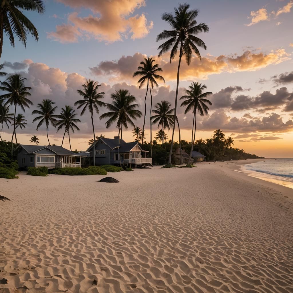 Tropical Beach Sunrise Wide-Angle View