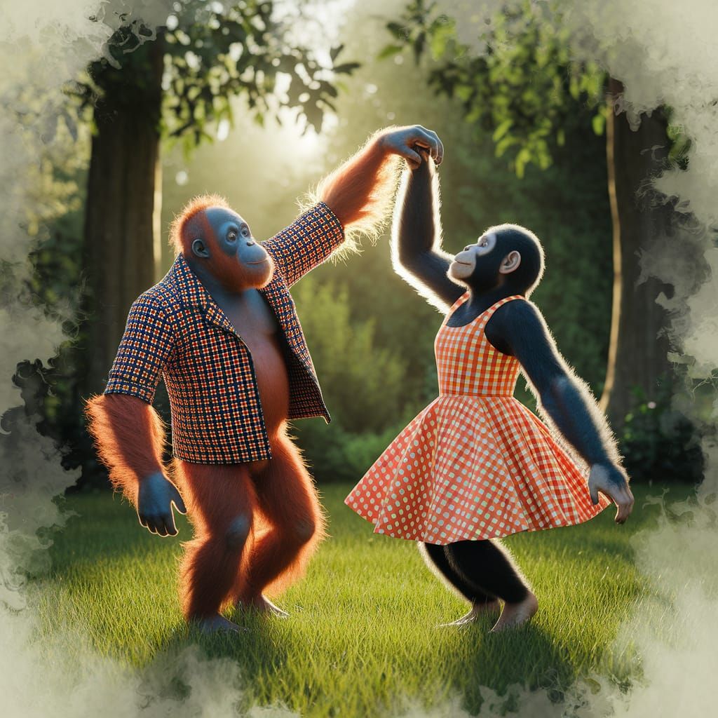 Vibrant Jungle Duet in Gingham Style