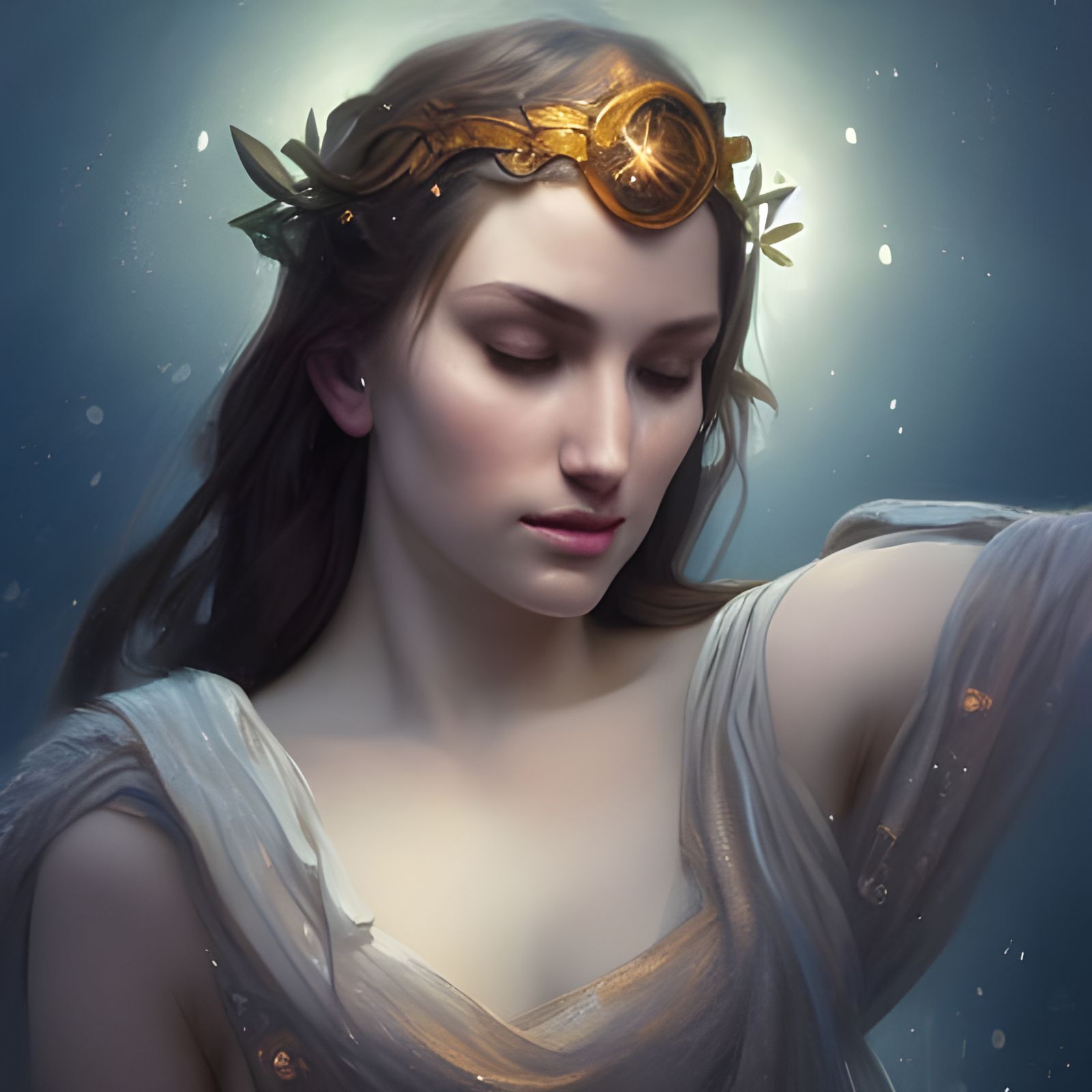 Celtic Goddess Crying Ocean Tears: Hyperdetailed Portrait