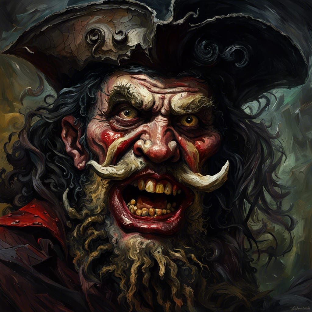 Grotesque Captain Hook Portrait in Gothic Horror Style
