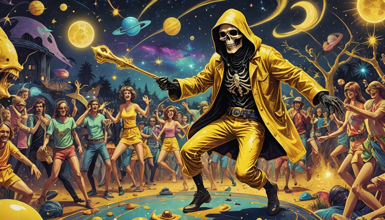 Grim Reaper's Groovy Time at 1960s Party