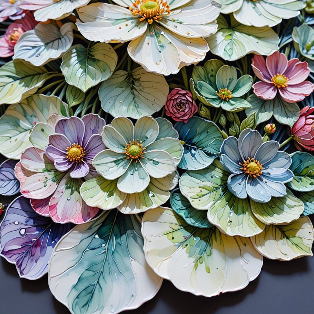 Vibrant Flower Garden in Impasto Watercolor