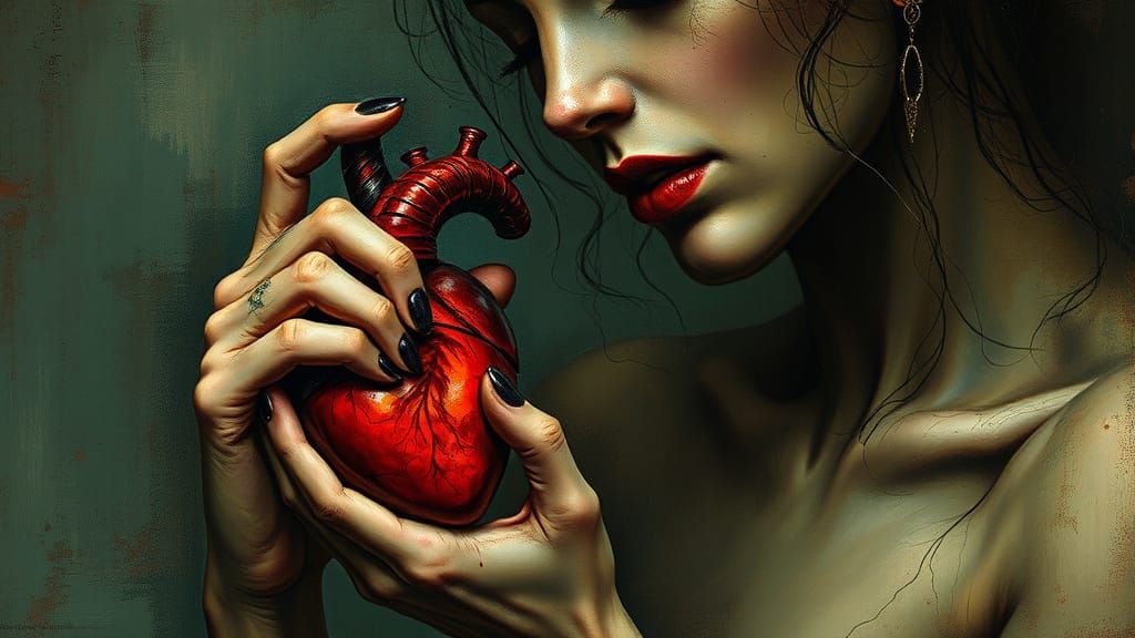 Surreal Woman Confronts a Beating Heart