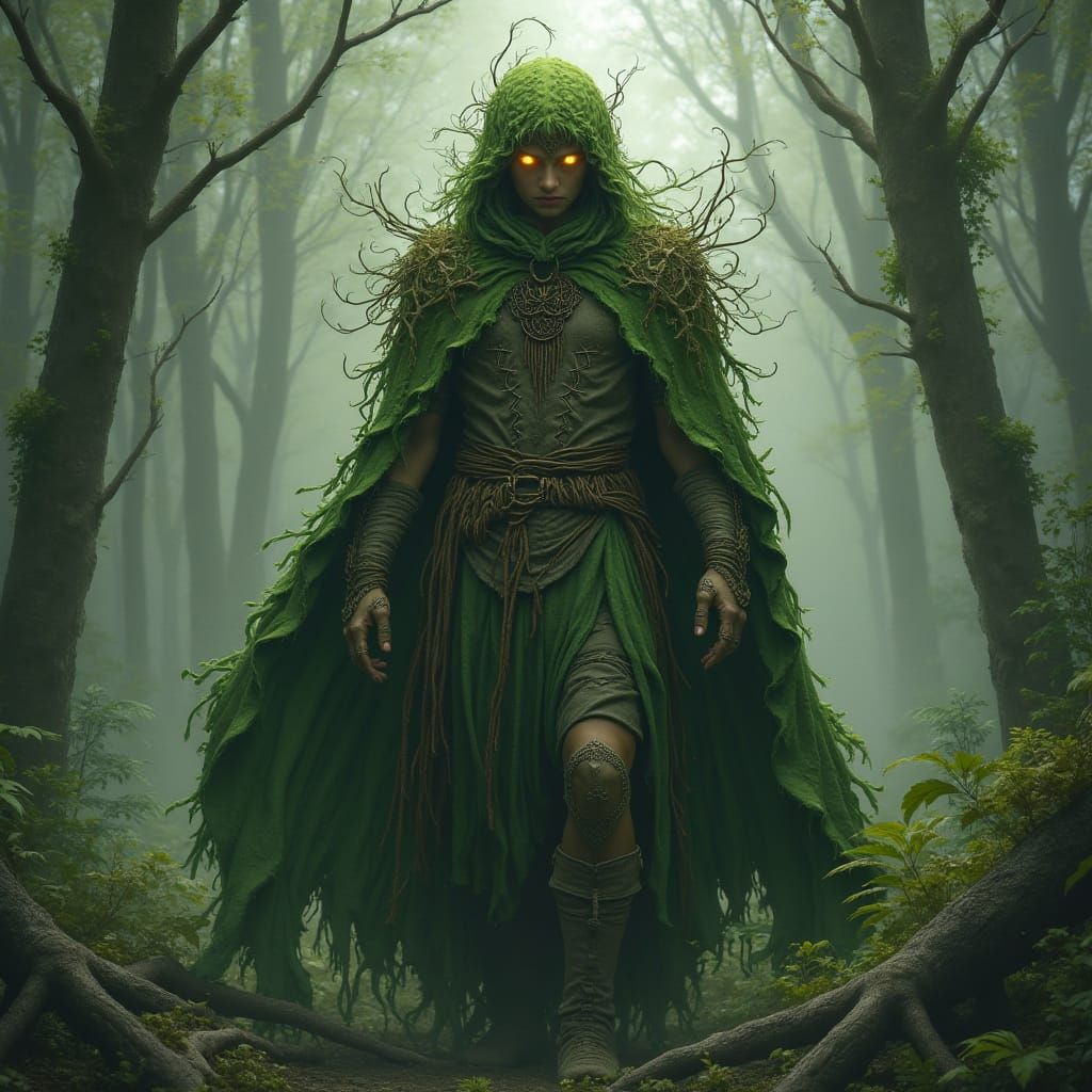 Eco-Terrorist Elven Druid in Ancient Forest