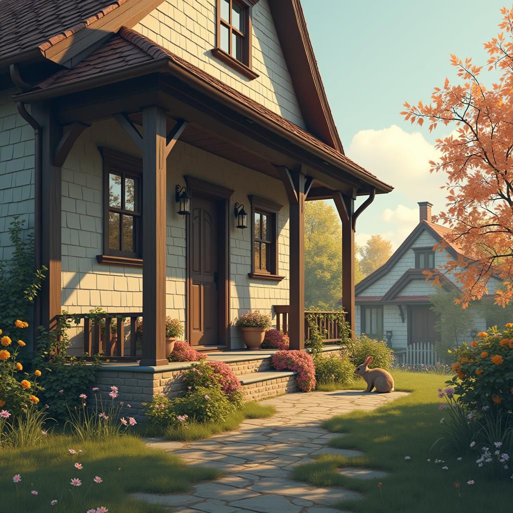 Hyperrealistic House with Rabbit in 3D Concept Art