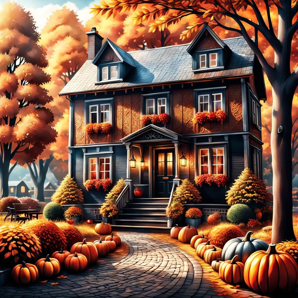 Cozy Autumn Home Interior in Hyperrealistic Style
