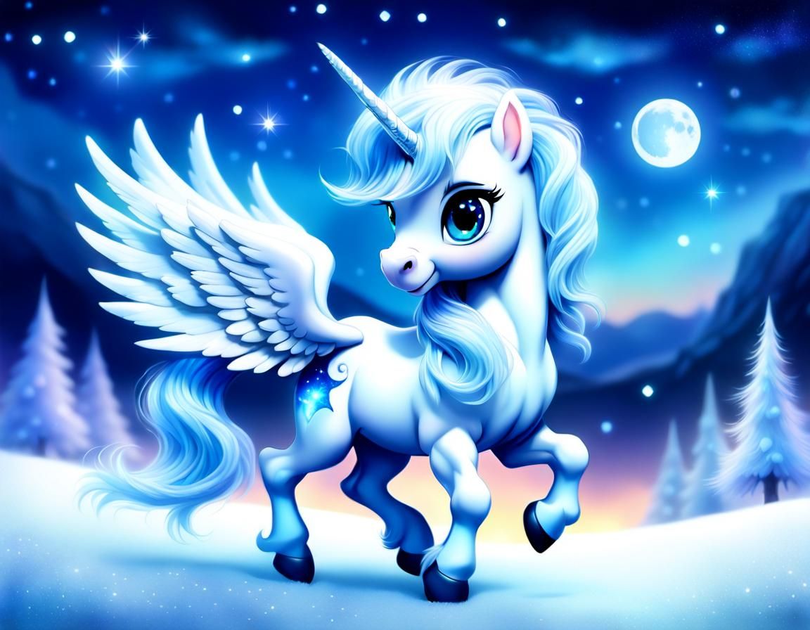 Chibi Frosty Pegasus in a Pastel Fantasy Landscape