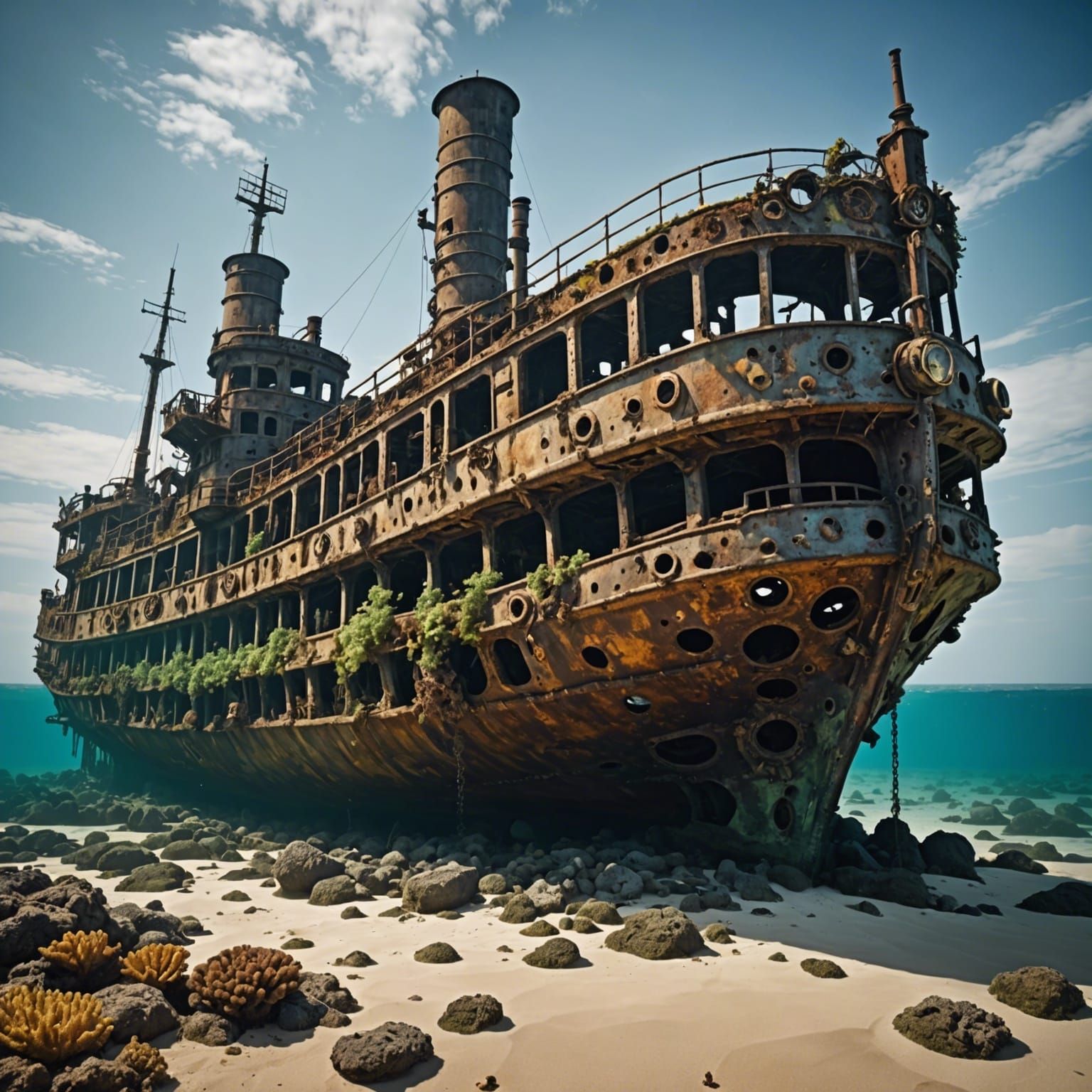 Steampunk Shipwreck Deep Under the Sea