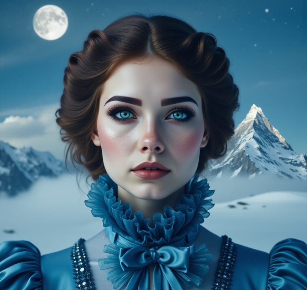 Victorian Lady Double Exposure with Snowy Alps