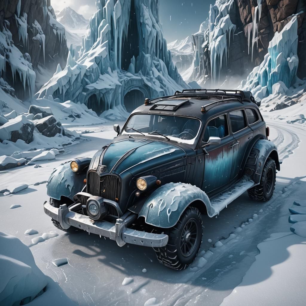 Detailed Matte Painting of a Cool Ice Car