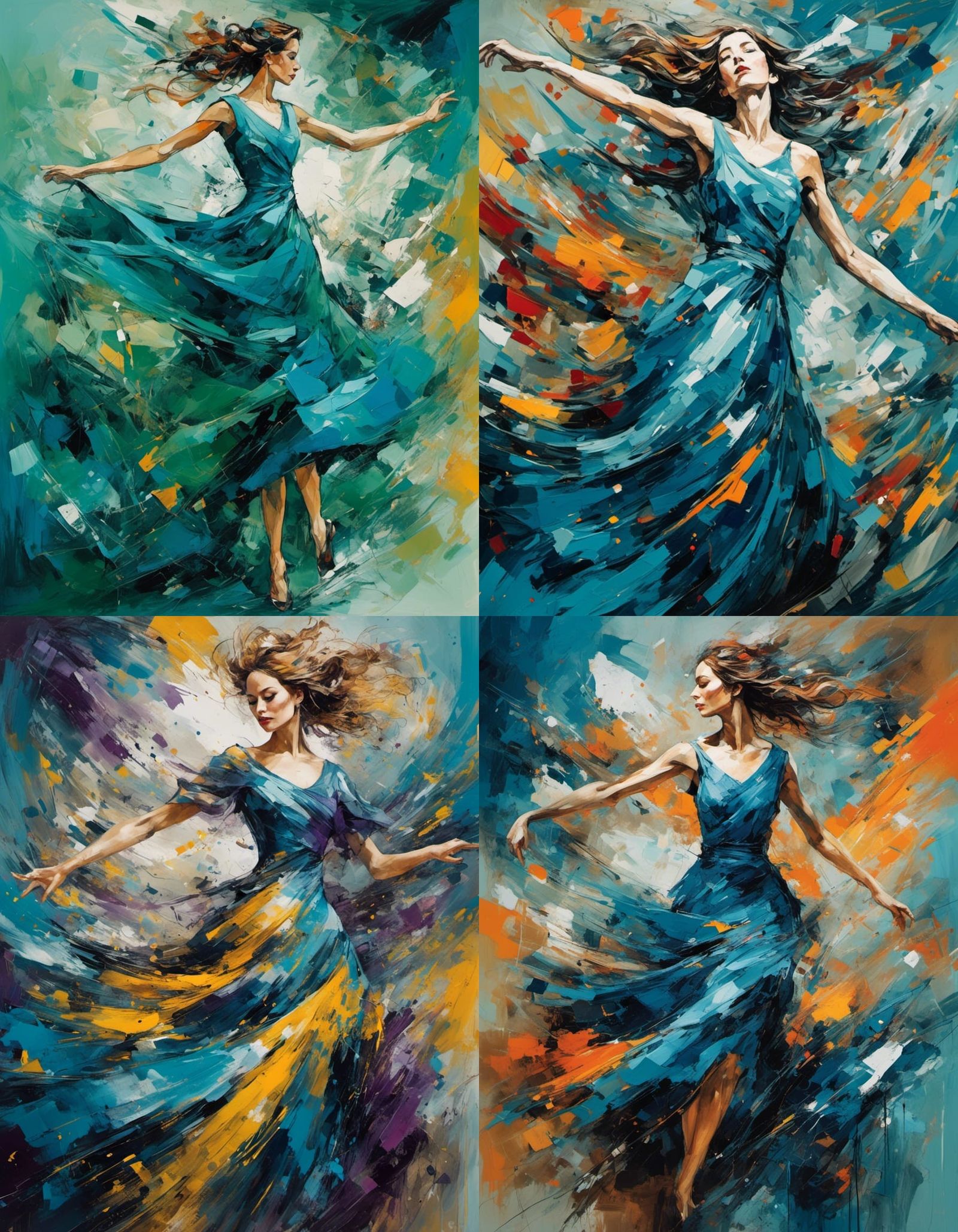 Abstract Painting of Woman Dancing in Cubist Style