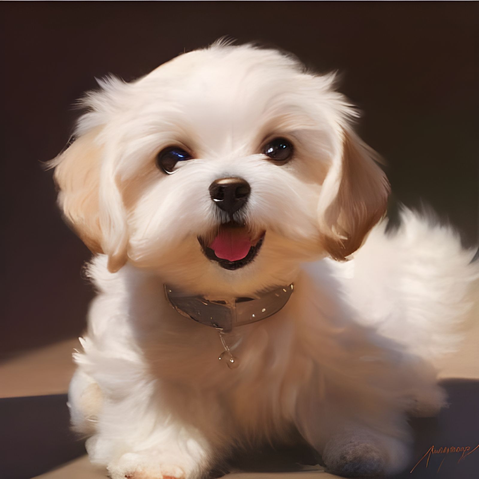 Happy Maltese Puppy Portrait with Volumetric Lighting