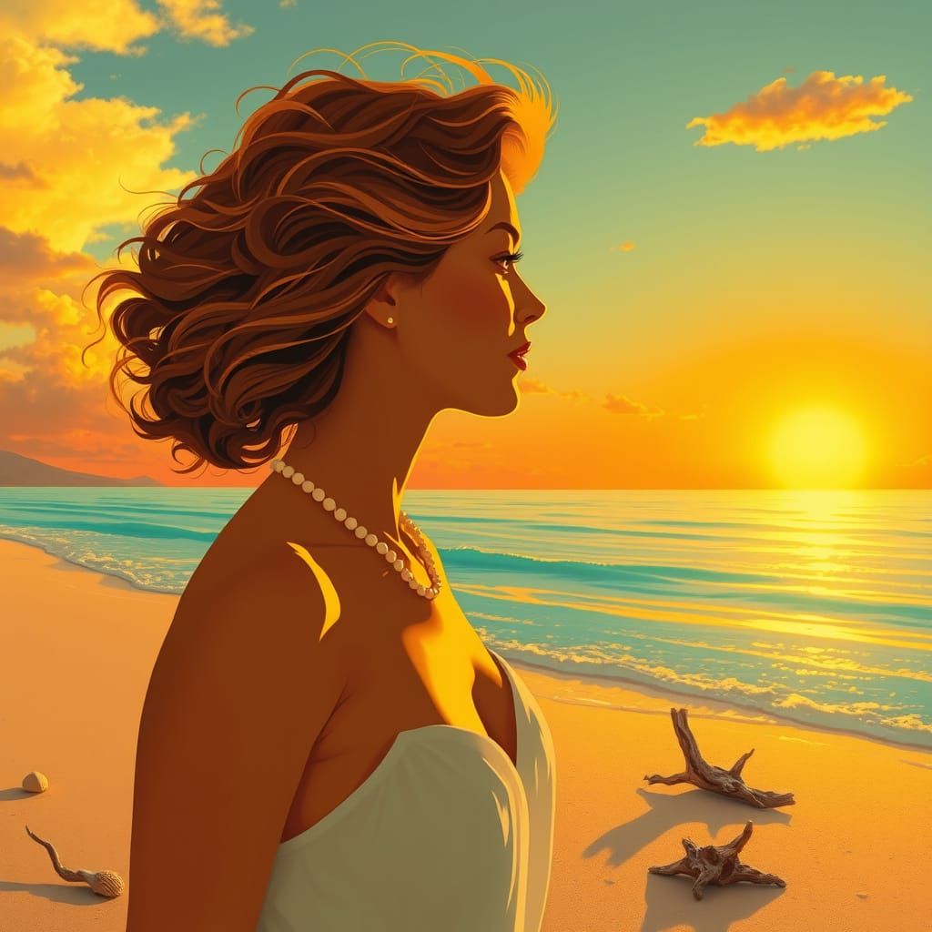 Serenely Silhouetted Woman Against a Vibrant Sunset
