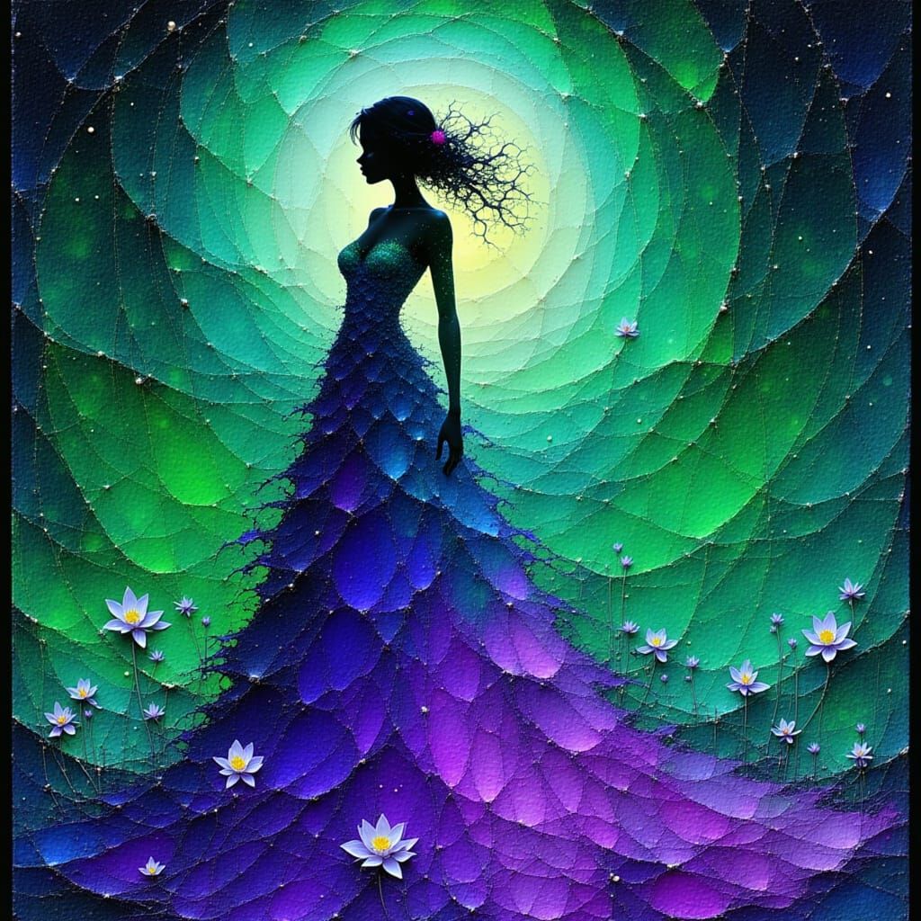 Ethereal Figure in Cosmic Swirls, Abstract Surrealist Style