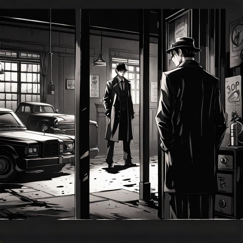 Noir Manga Crime Scene: Digital Illustration