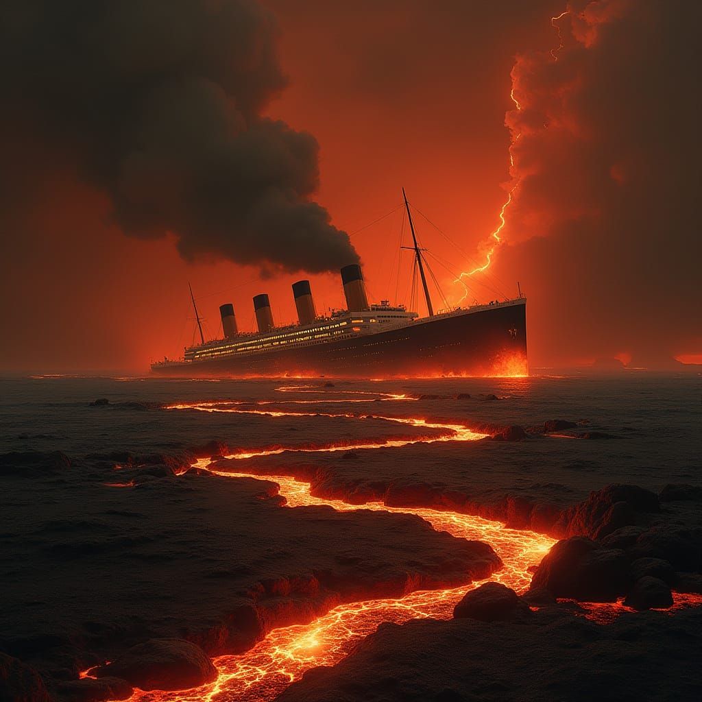 Titanic Sinking in Volcanic Lava Lake
