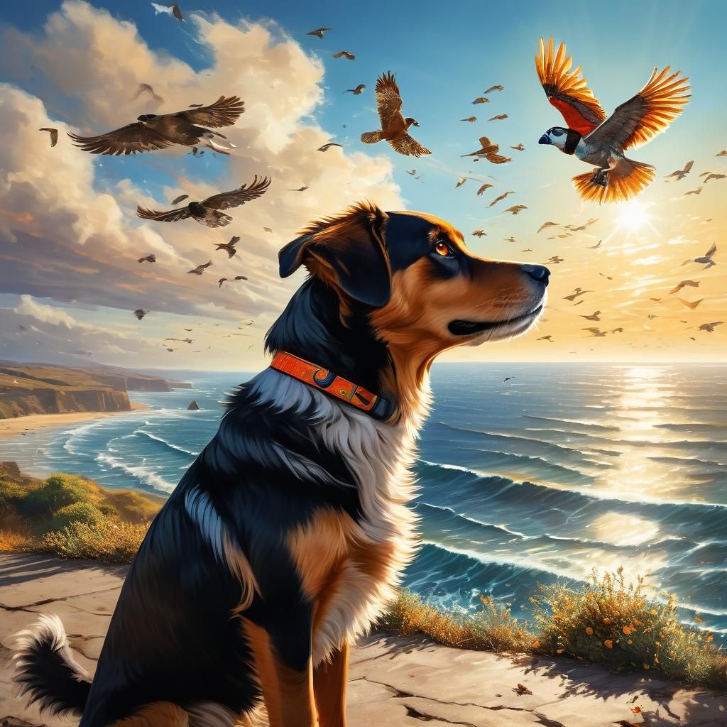 Dog's Breathtaking Ocean View in Splash Art