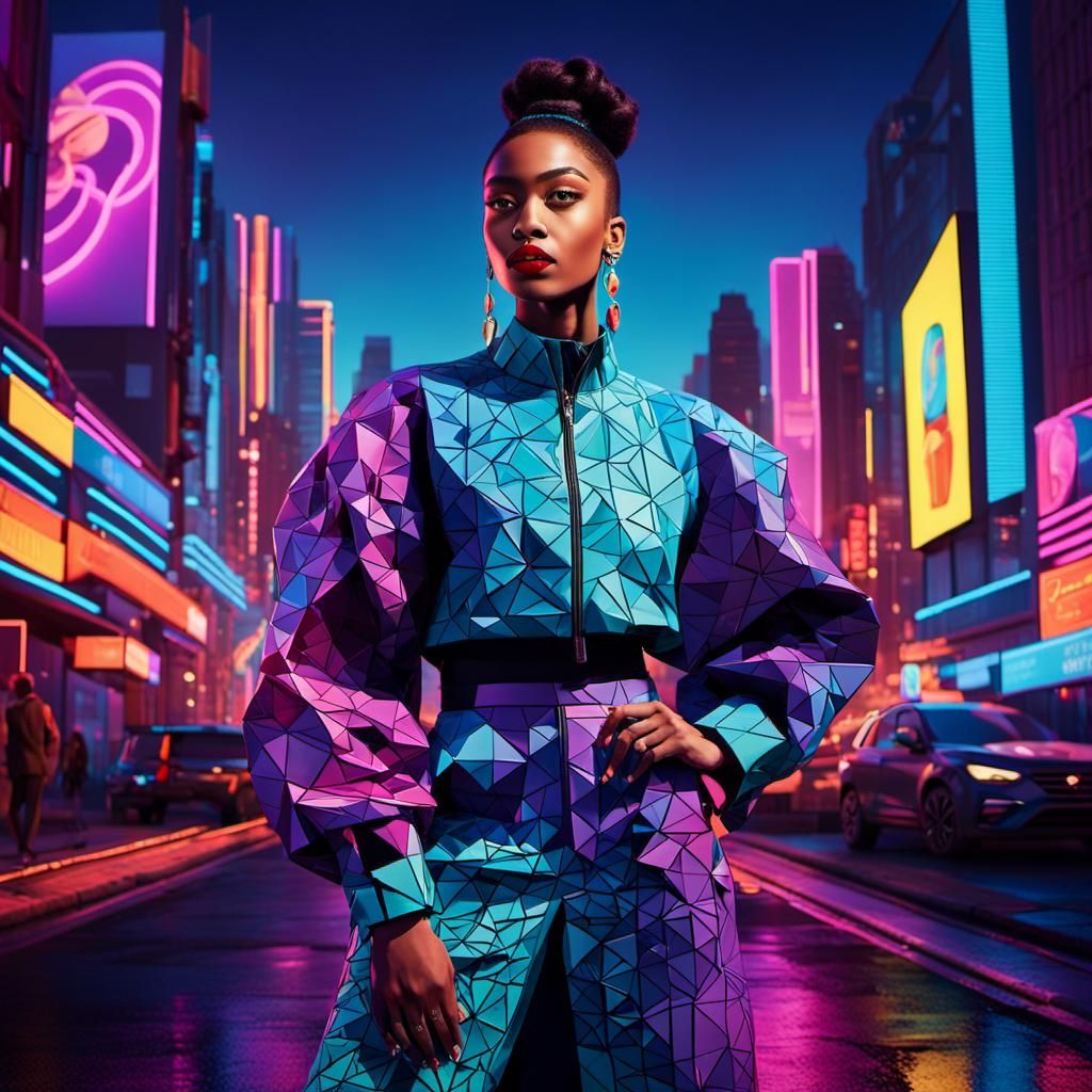 High-Fashion Woman in Urban Setting, 3D Digital Art