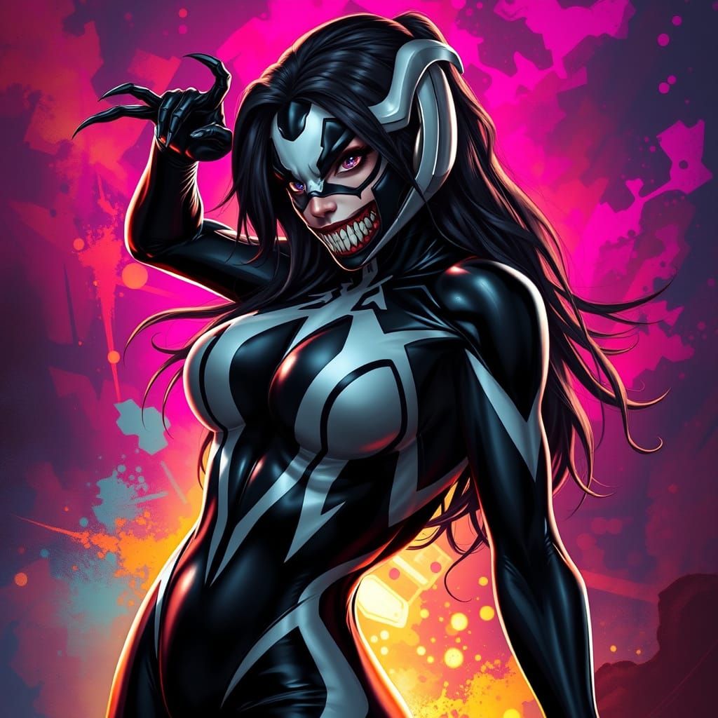 Dynamic Anti-Venom Mid Shot in Hyperrealistic Style