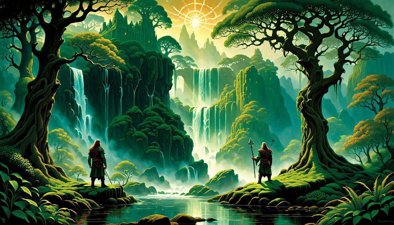 Celtic Warriors in Vibrant Island Paradise