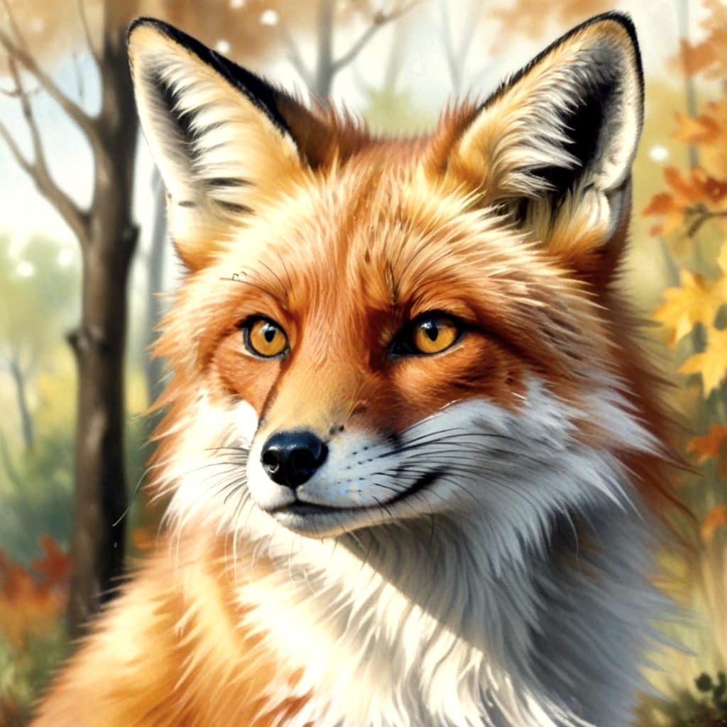 Wise Red Fox in Watercolor by Degas Style